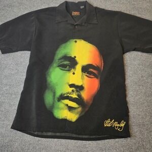 Dragonfly Bob Marley Button Up Shirt AOP Portrait Size Large Rasta Reggae
